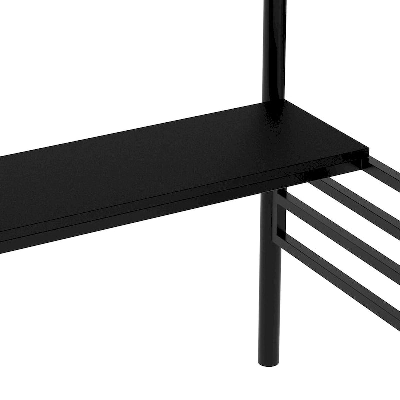 Twin Size Metal Loft Bed with Storage Staircase, Full-Length Desk and Guardrails