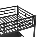 Twin Size Metal Loft Bed with Storage Staircase, Full-Length Desk and Guardrails