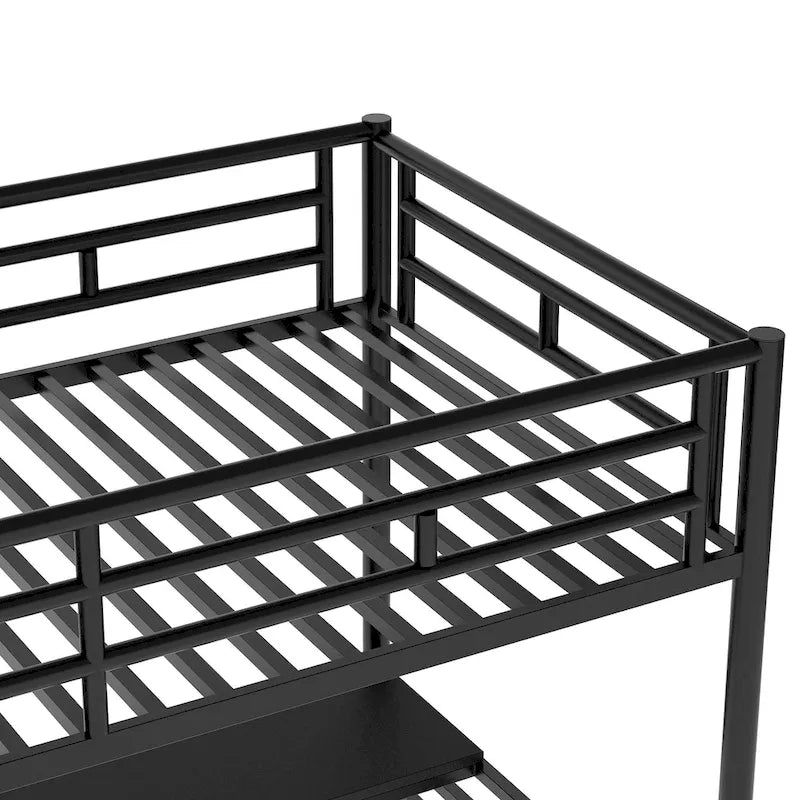 Twin Size Metal Loft Bed with Storage Staircase, Full-Length Desk and Guardrails