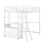 White Twin Metal Wood Loft Bed with Desk & Drawers