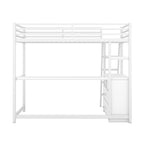 White Twin Metal Wood Loft Bed with Desk & Drawers