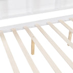 White Full Size Pinewood Kids House Bed with Trundle, Shelf & Roof