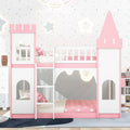 Twin over Twin Solid Pine Castle Bunk Bed with Door, Windows and Guardrails