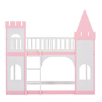Twin over Twin Solid Pine Castle Bunk Bed with Door, Windows and Guardrails