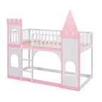 Twin over Twin Solid Pine Castle Bunk Bed with Door, Windows and Guardrails