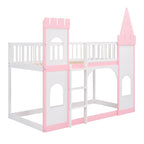 Twin over Twin Solid Pine Castle Bunk Bed with Door, Windows and Guardrails