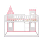 Twin over Twin Solid Pine Castle Bunk Bed with Door, Windows and Guardrails