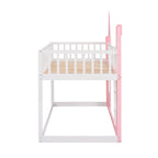 Twin over Twin Solid Pine Castle Bunk Bed with Door, Windows and Guardrails