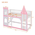 Twin over Twin Solid Pine Castle Bunk Bed with Door, Windows and Guardrails