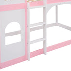 Twin over Twin Solid Pine Castle Bunk Bed with Door, Windows and Guardrails