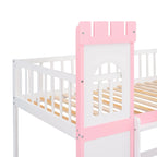 Twin over Twin Solid Pine Castle Bunk Bed with Door, Windows and Guardrails