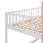 Twin over Twin Solid Pine Castle Bunk Bed with Door, Windows and Guardrails
