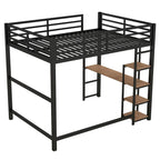 Full Size Metal Loft Bed with Built-in Desk and 4-Tier Storage Shelves