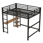 Full Size Metal Loft Bed with Built-in Desk and 4-Tier Storage Shelves