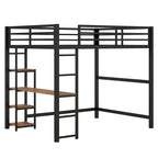 Full Size Metal Loft Bed with Built-in Desk and 4-Tier Storage Shelves