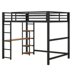 Full Size Metal Loft Bed with Built-in Desk and 4-Tier Storage Shelves