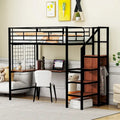 Black Modern Twin Size Metal Loft Bed with L-Shaped Desk, Wardrobe and Shelves