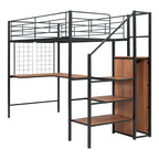 Black Modern Twin Metal Loft Bed with Storage