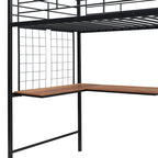 Black Modern Twin Size Metal Loft Bed with L-Shaped Desk, Wardrobe and Shelves
