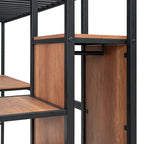 Black Modern Twin Size Metal Loft Bed with L-Shaped Desk, Wardrobe and Shelves