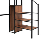 Black Modern Twin Size Metal Loft Bed with L-Shaped Desk, Wardrobe and Shelves