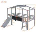 Grey Twin Loft House Bed with Slide