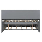 Wooden Storage Bed, Full Size Captain Bed with Built-in Bookshelves and Three Drawers, Platform Bed with Trundle for Bedroom