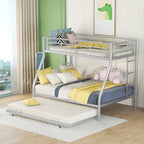 Bed with Sturdy Steel Frame, Bunk Bed with Trundle, Two-Side Ladders
