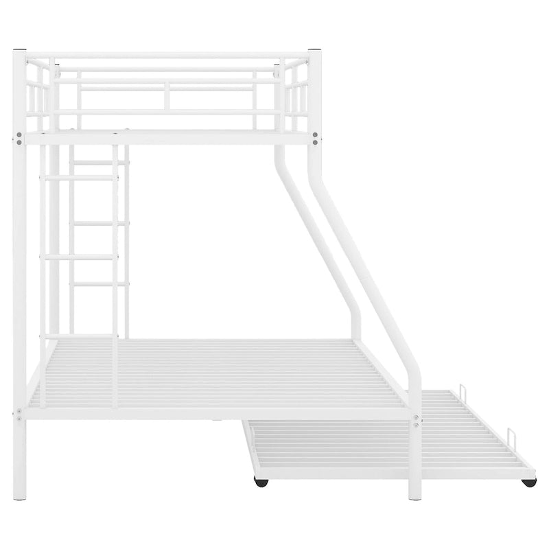 Bed with Sturdy Steel Frame, Bunk Bed with Trundle, Two-Side Ladders