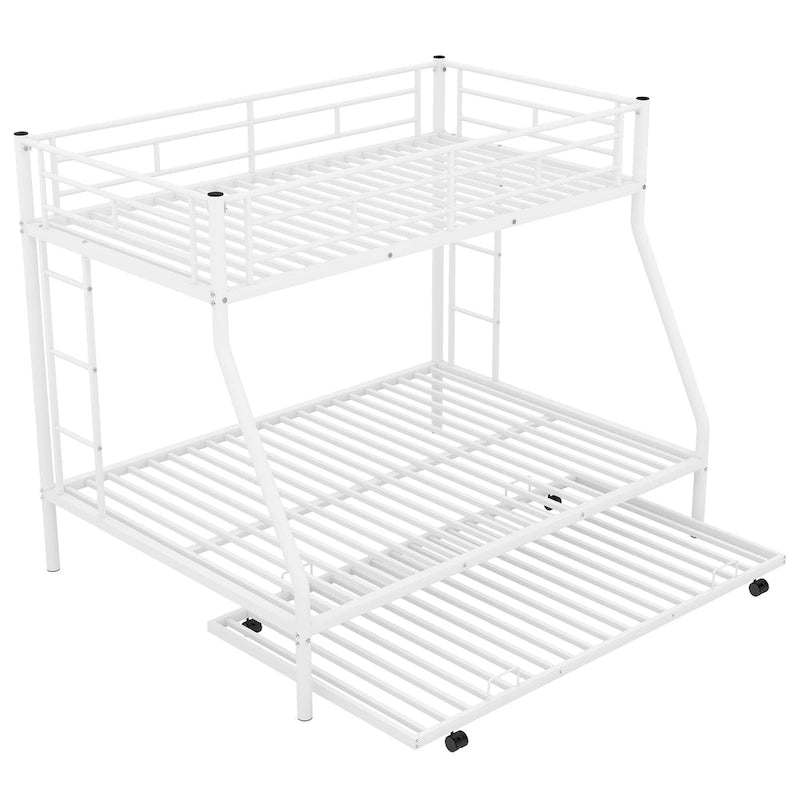 Bed with Sturdy Steel Frame, Bunk Bed with Trundle, Two-Side Ladders