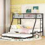 Bed with Sturdy Steel Frame, Bunk Bed with Trundle, Two-Side Ladders