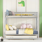 Bed with Sturdy Steel Frame, Bunk Bed with Trundle, Two-Side Ladders