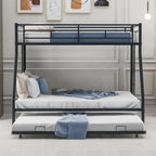 Bed with Sturdy Steel Frame, Bunk Bed with Trundle, Two-Side Ladders