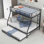 Bed with Sturdy Steel Frame, Bunk Bed with Trundle, Two-Side Ladders