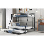 Bed with Sturdy Steel Frame, Bunk Bed with Trundle, Two-Side Ladders