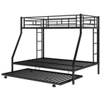 Bed with Sturdy Steel Frame, Bunk Bed with Trundle, Two-Side Ladders