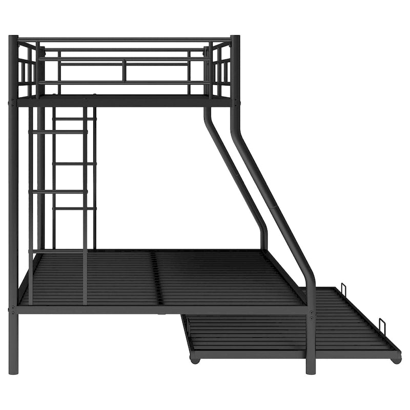 Bed with Sturdy Steel Frame, Bunk Bed with Trundle, Two-Side Ladders