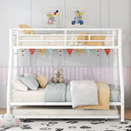 Bed with Sturdy Steel Frame, Bunk Bed with Trundle, Two-Side Ladders