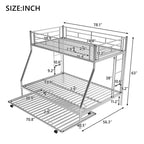 Bed with Sturdy Steel Frame, Bunk Bed with Trundle, Two-Side Ladders