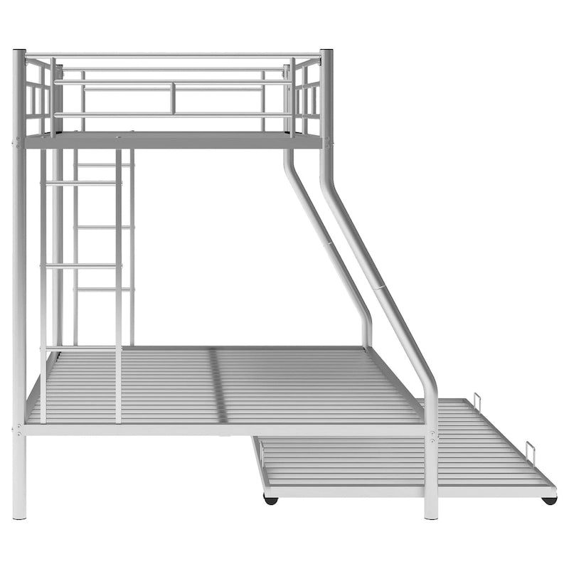 Bed with Sturdy Steel Frame, Bunk Bed with Trundle, Two-Side Ladders