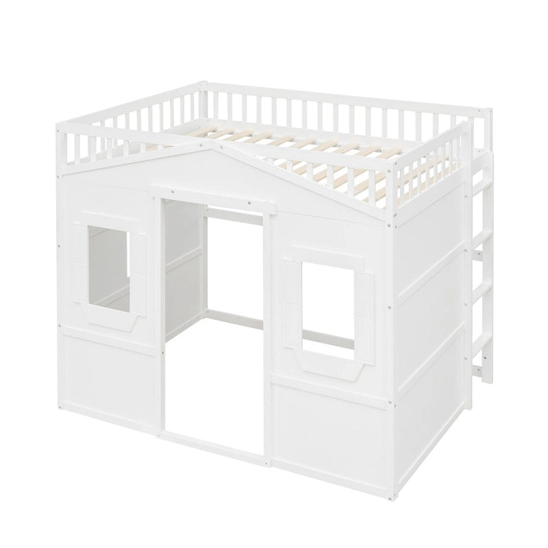 White Elegant Pine Wood Full Size Loft Bed with Ladder