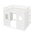 White Elegant Pine Wood Full Size Loft Bed with Ladder
