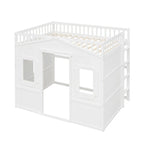 White Elegant Pine Wood Full Size Loft Bed with Ladder