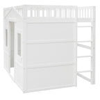 White Full Size Solid Pine Wood Loft Bed with Ladder, 400 lbs Capacity